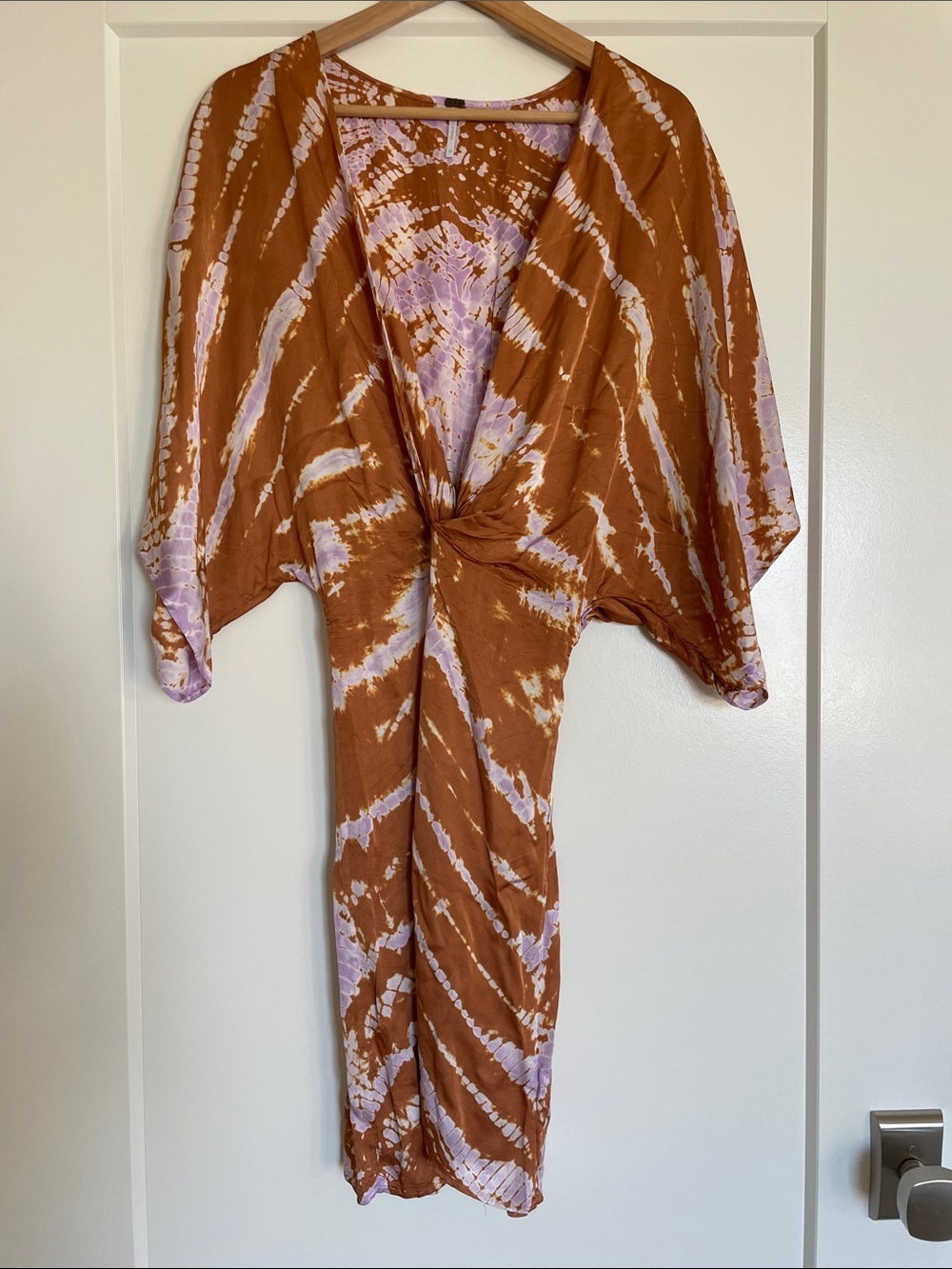 YFB tie dye Dolan sleeve cross front mini dress Med NWOT